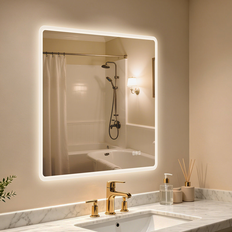 Miroir mural avec lumières - sans cadre, gradation infinie, antibuée, 3 modes d'éclairage, Bluetooth intégré, 36 po x 36 po