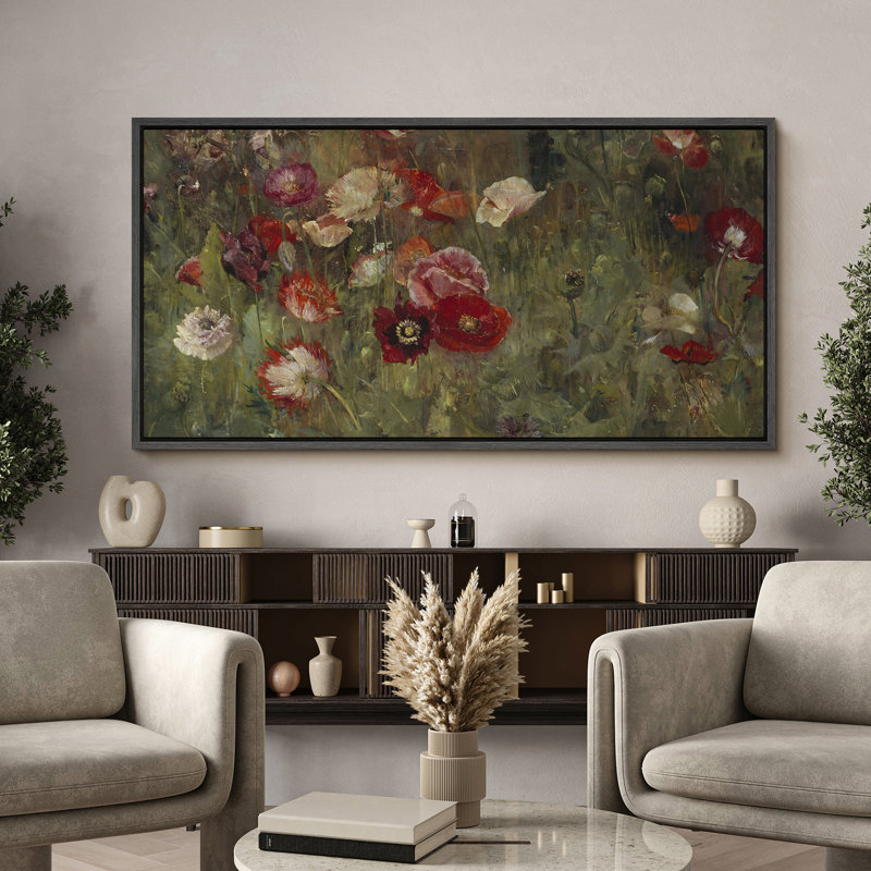 Champ de fleurs vibrantes, art moderne, H 30 po x l 60 po, Noir