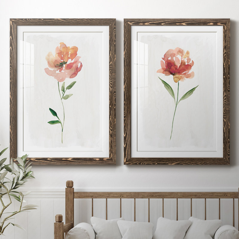 Happy Bloom I - ensemble de 2 reproductions d'art, H 31,5 po x l 47 po x P 1,5 po, Papier, cadre noyer, Blanc