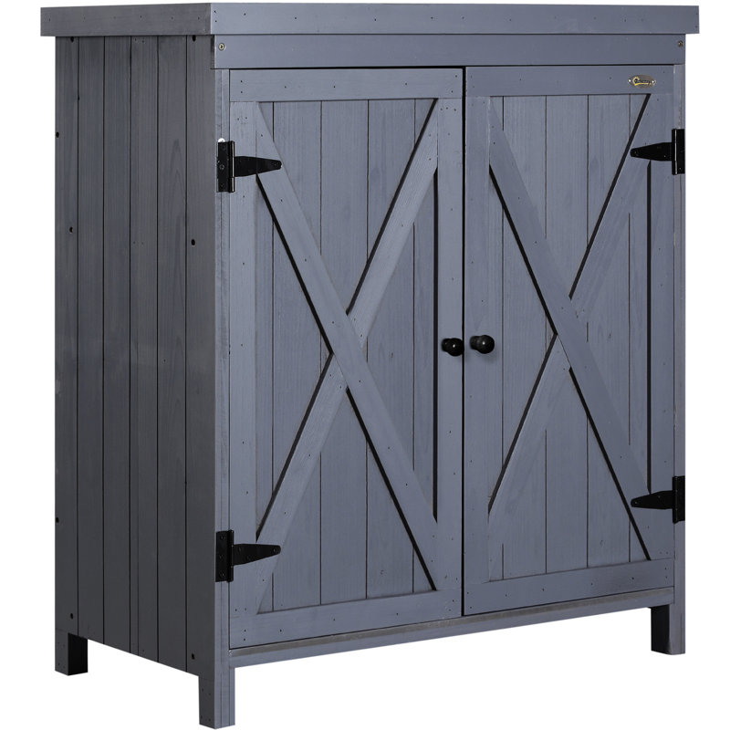 Porte-outils d'extérieur avec plateau galvanisé - Armoire grise pour outils de jardin et de piscine