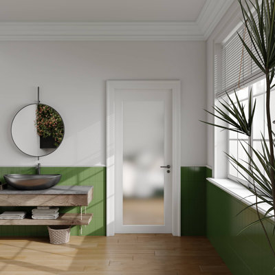 36'' X 80''H 1 Lite Frosted Glass French Doors White Prefinish Paintable Interior Slab Door Single Panel for Pantry Bedroom Closet as Pocket, Bifold, Barn Doors Shaker