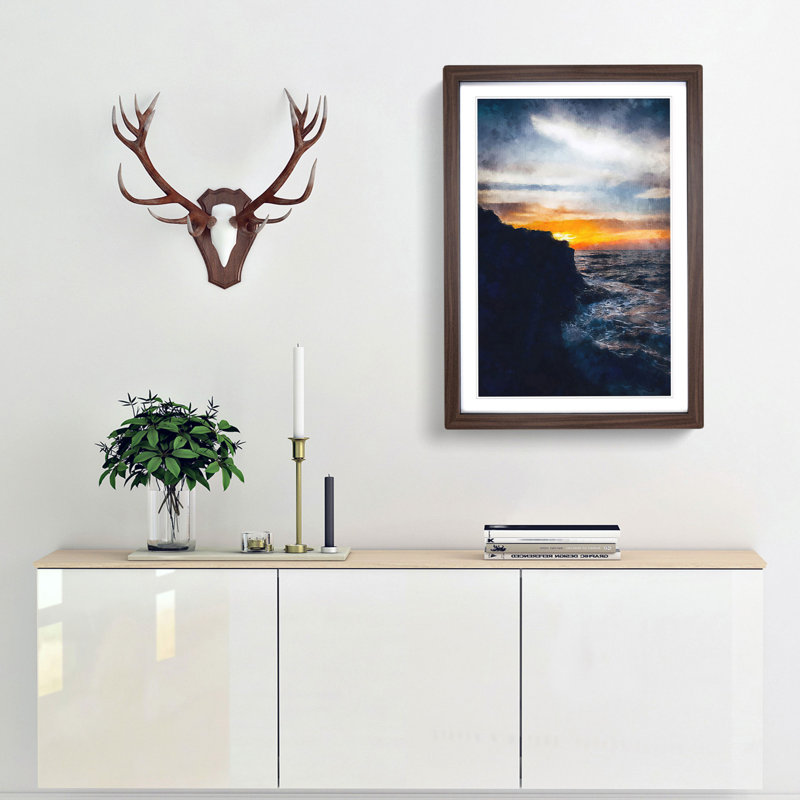 Sunlight over the Cliff - Picture Frame Painting Print, 33cm H x 24cm W x 2cm D, Walnut Framed
