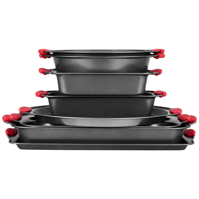 Ensemble de plaques de cuisson antiadhésives en acier au carbone 8 pièces avec poignée en silicone