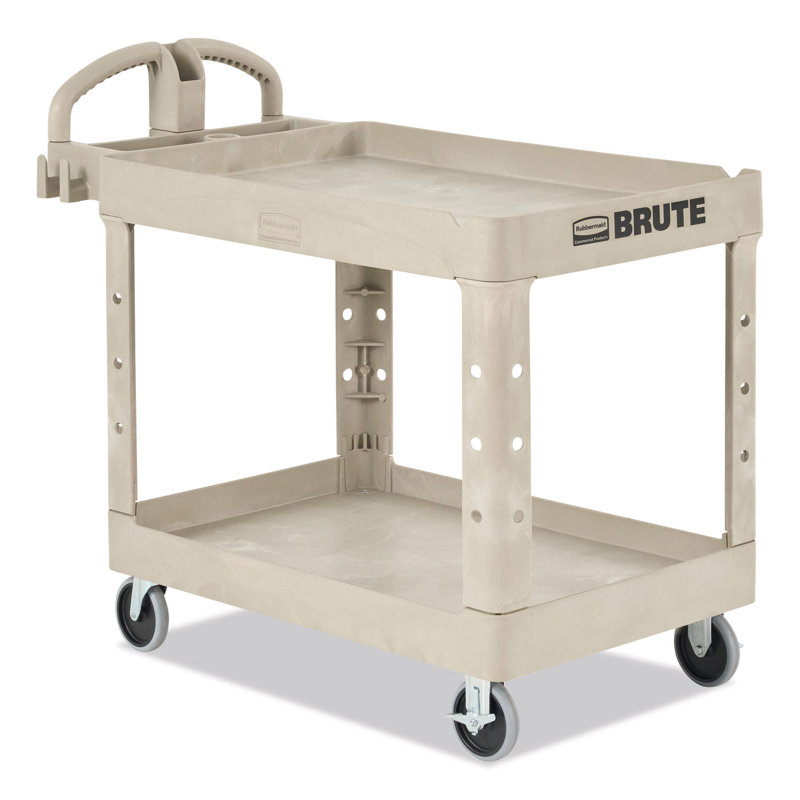 Beige Heavy-Duty 2-Shelf Utility Cart with Lipped Shelves