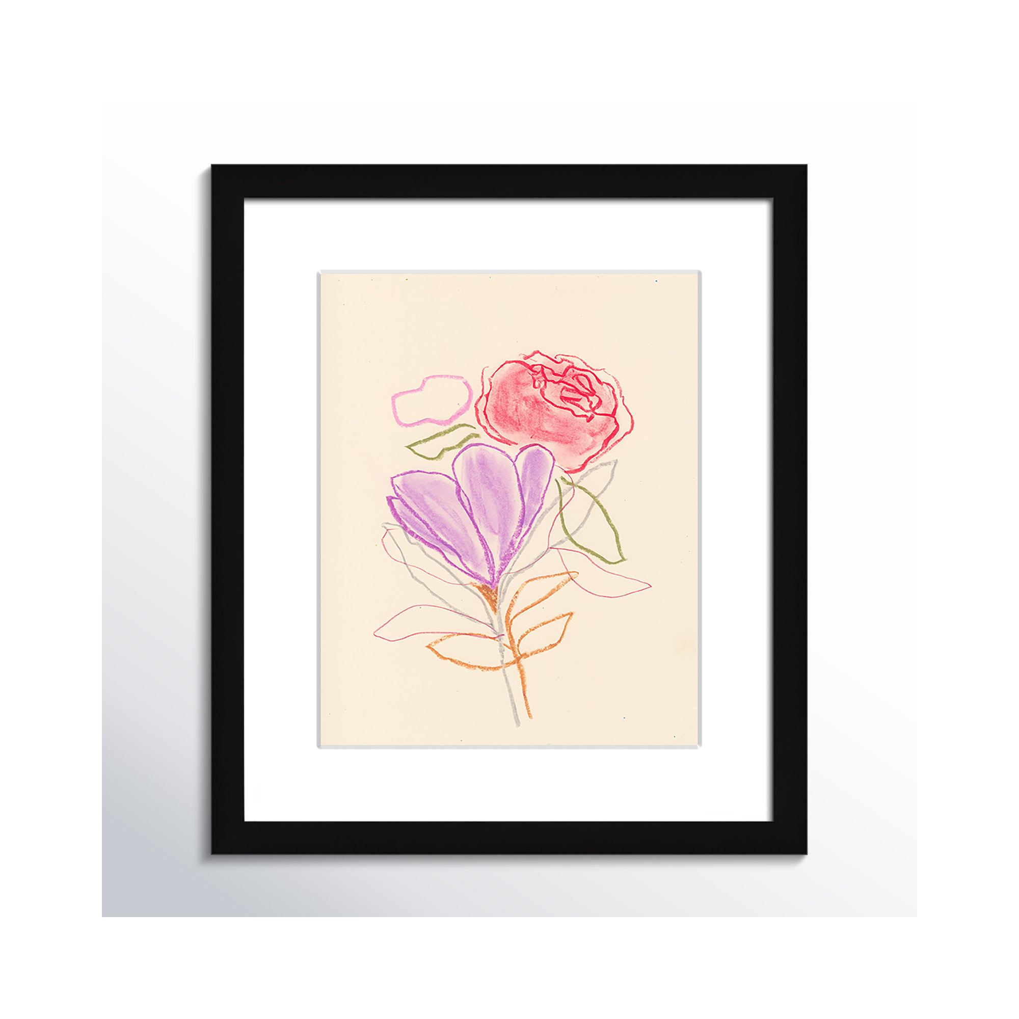 Simple Floral III Print by Bea Dina, 15" H x 13" W x 1.25" D, White, Black Single Picture Framed Paper