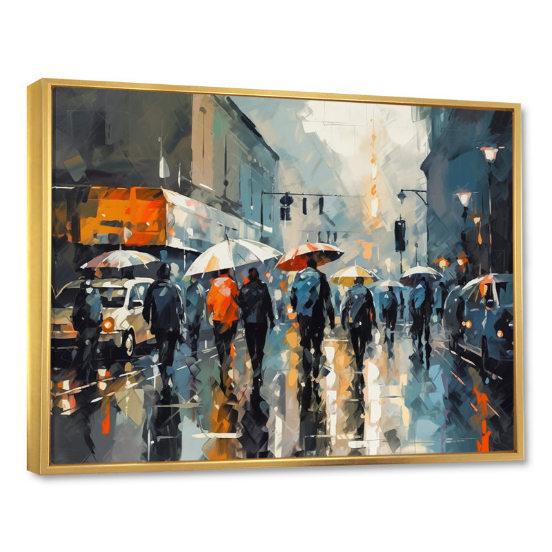"Blue and Gray Reflections Of A Rainy Day", reproduction d'art sur toile, H 24 po x l 32 po x P 1 po, Cadre flottant doré