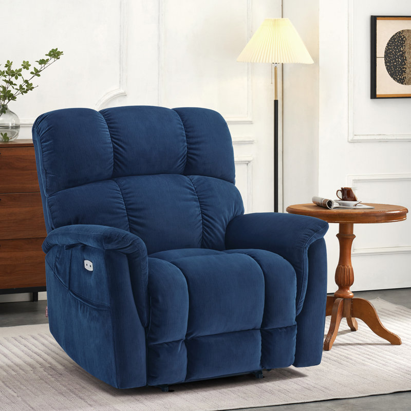 Large-Wide Power Recliner Lift Chair with Massage and Dual Heating, Infinite Position, Fabric, Blue Fabric