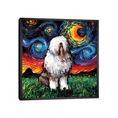 English Sheepdog Night by Aja Trier - Painting on Canvas