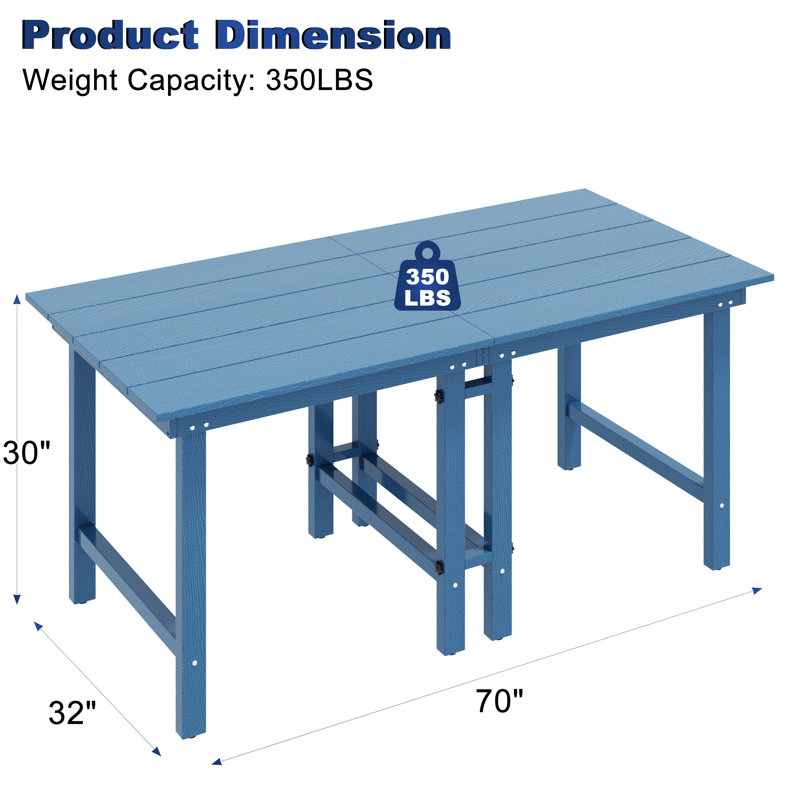 Bensley 70''L x 32''W Separable Patio Dining Table HDPE, Blue