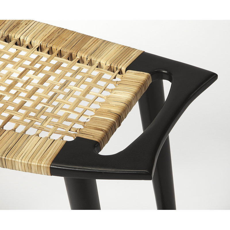 Tristan Natural Wood & Rattan Stool, Black