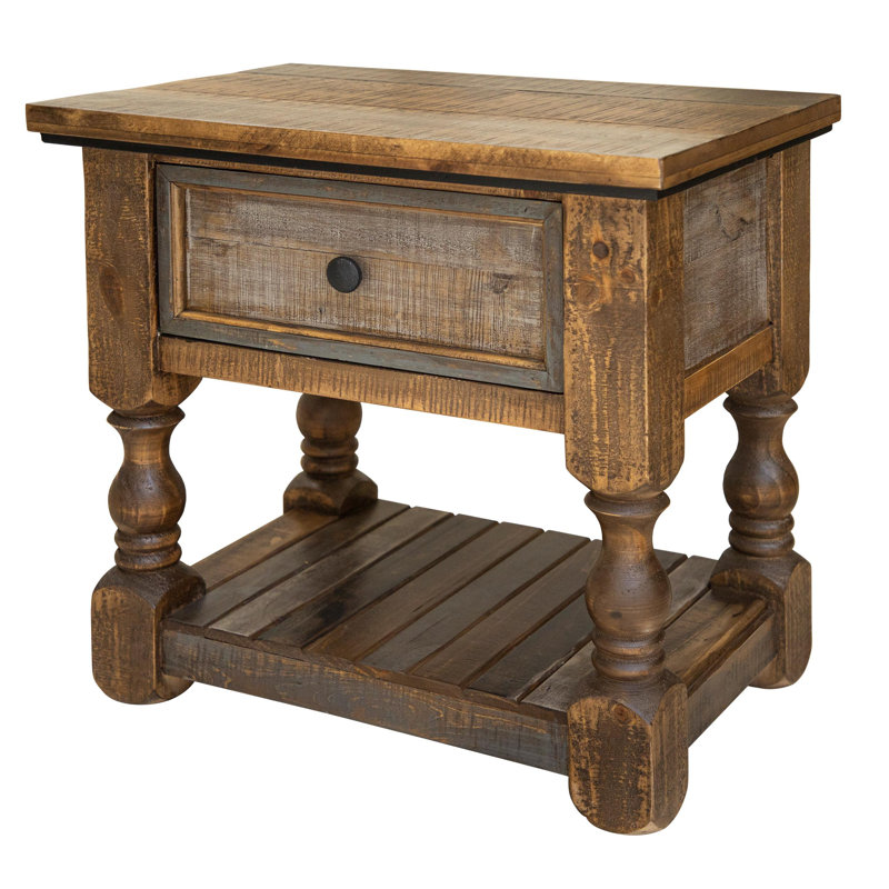 Table de chevet 1 tiroir Stone, Gris / brun