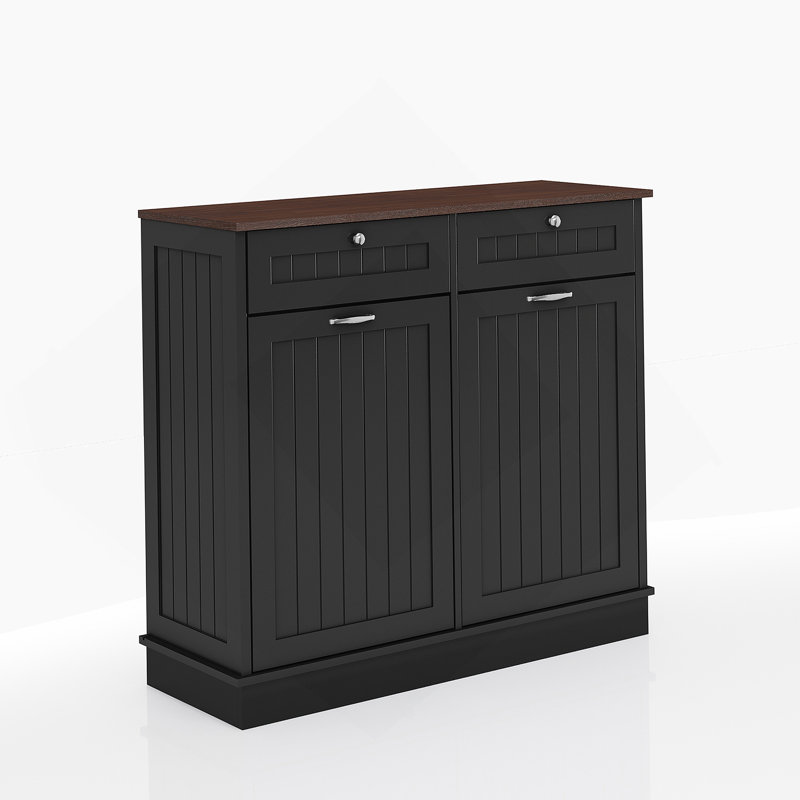 Armoire de cuisine avec dispositif de sécurité anti-basculement et 2 tiroirs, Noir