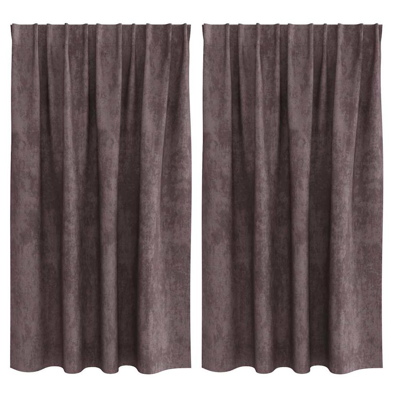 Curtain With Curtains 2 Pcs Velvet, Brown, 140cm Width x 140cm Drop