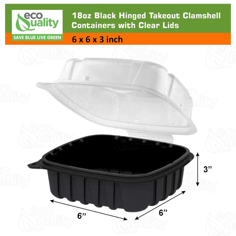  Contenant alimentaire à charnière 18Oz 6X6X3 de 10 pouces avec couvercle transparent jetable pour emporter, restaurants, préparation de repas, traiteur, livraison (40)