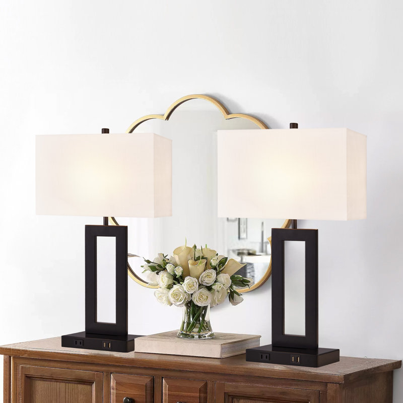 22" Dimmable Touch Control Table Lamp with Dual USB Ports, Matte Black, White