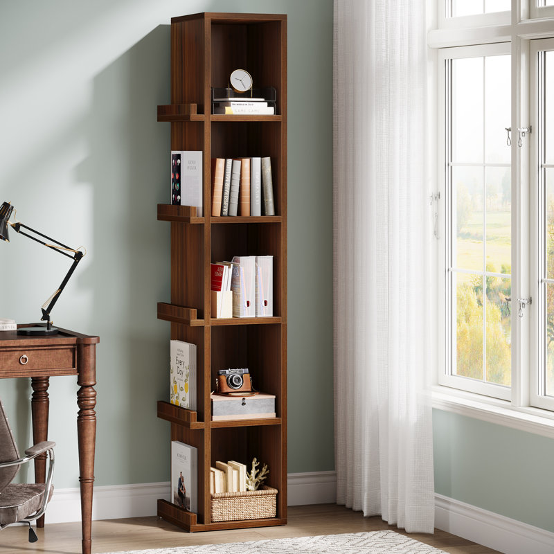 70.9-Inch Tall Narrow Bookcase, 5-Tier Slim Cube Bookshelf with Side Storage