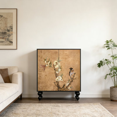 Solid Wood Floral Bird Shoe Cabinet