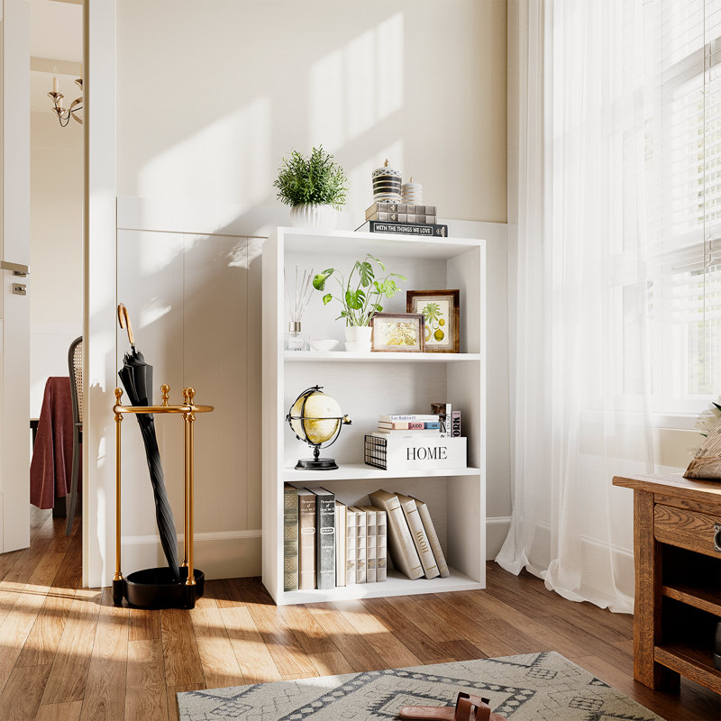Livingon 21.8"W Standard Bookcase, White, (3 Shelves) 35.9"H x 21.8"W x 9.3"D