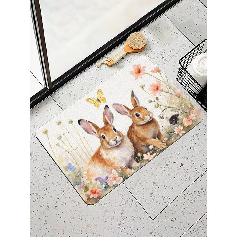 Tapis de bain Watercolor Bunnies in Spring Garden, 36 x 24 po