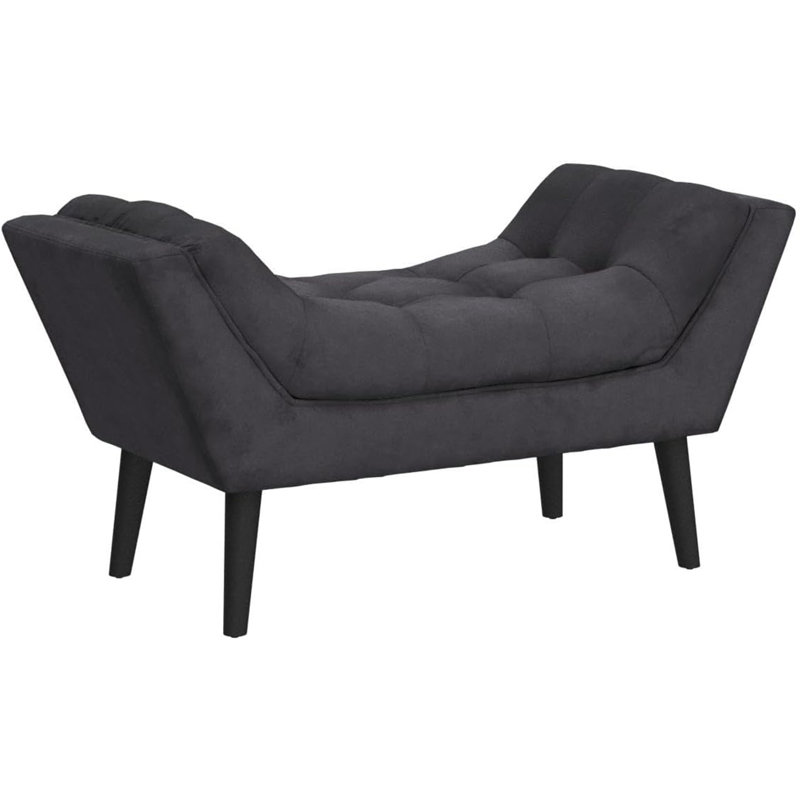 Fetush Velvet Upholstered Bench, Dark Gray