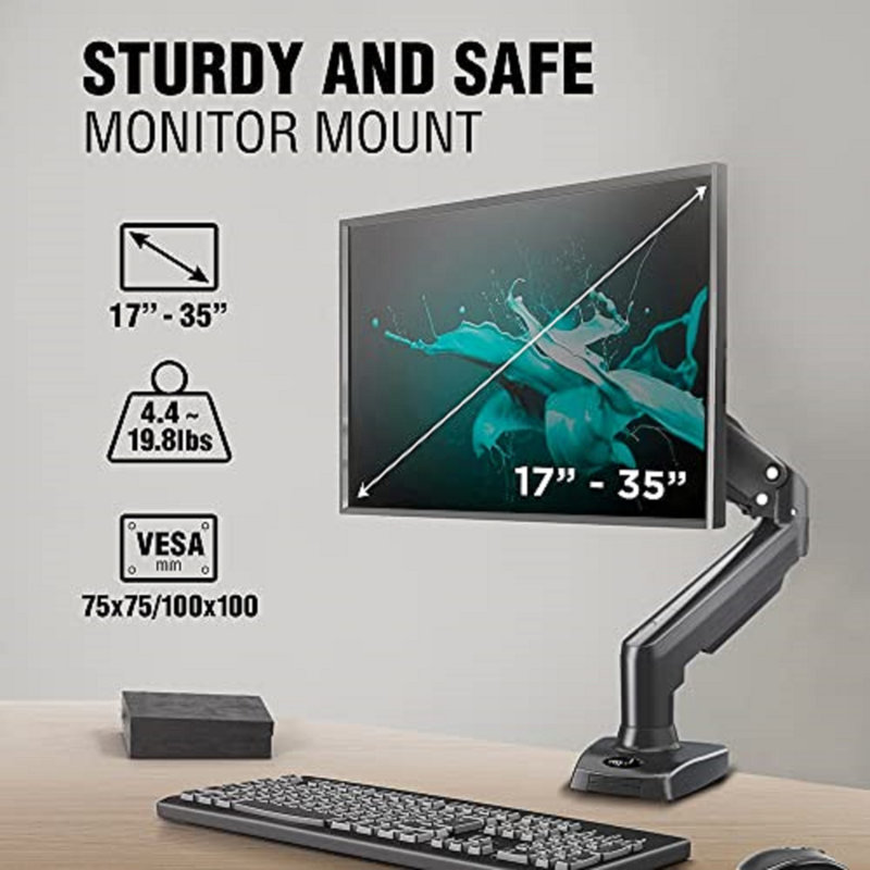 ELG F80N Full Motion Single Monitor Desk Mount Adjustable Swivel Stand for 17”-35” VESA Screens