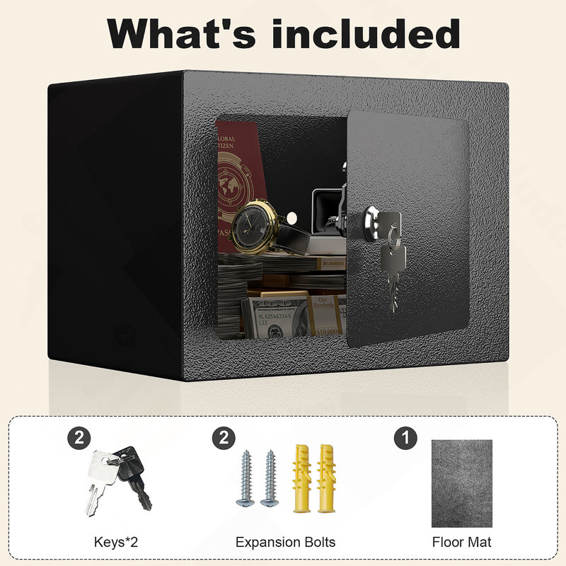 Coffre-fort sécuritaire avec coffre-fort Key Key Home, petit coffre-fort de 0,23 pieds cubes, mini armoire de rangement, convenant à un usage domestique, pouvant contenir de l'argent, des documents et des objets de valeur