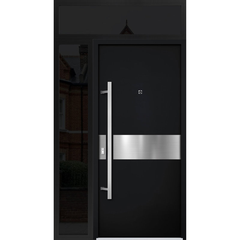 Modern Black Enamel Steel Double Door with Sidelites