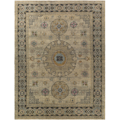 Robby Beige Black Hand-Knotted Oriental Wool Rug