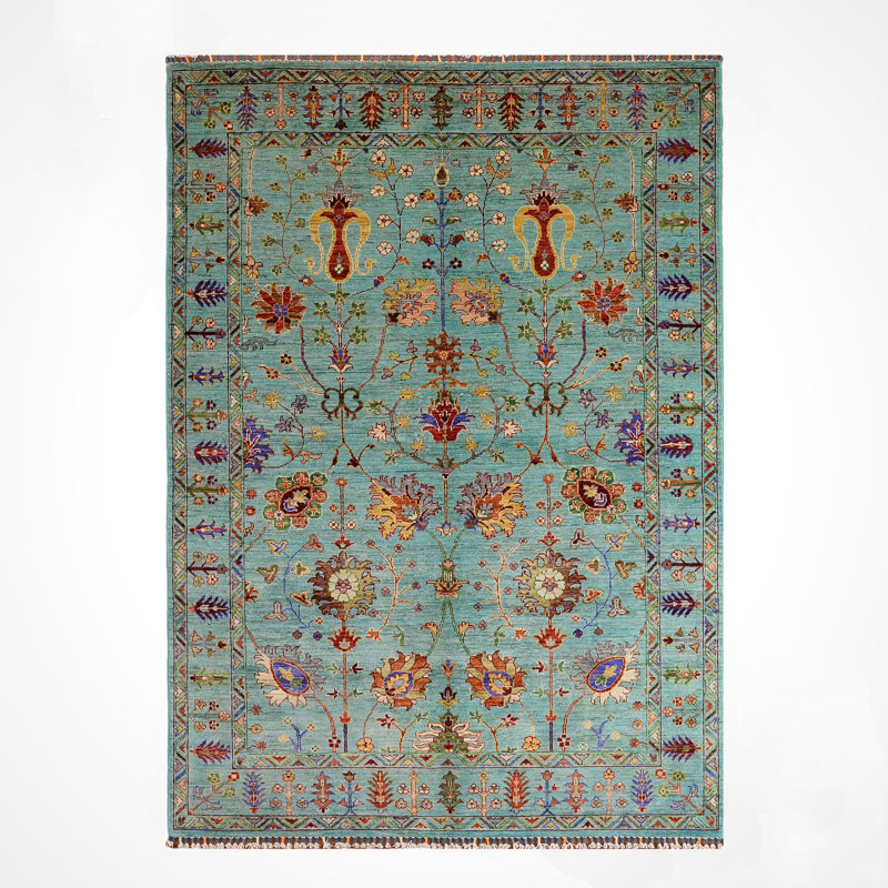 Tapis bleu sarcelle en laine et coton Original