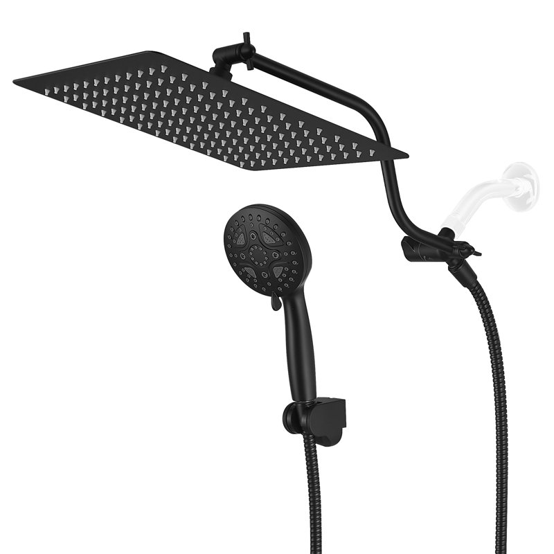 Tête de douche à pluie mince 12 po avec douchette à main Topcraft, Noir mat