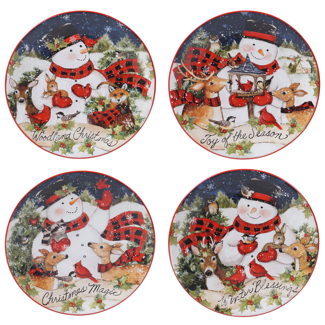 Certified International Magic Of Christmas Snowman Set Of 4 Dessert Plate Certified International