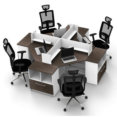 Benching Desks Teamwork Corner Desk Collaboration Furniture Model F0F109E6A1AE4EB981ADF9A1A94A1053 12Pc Group Contemporary White/Espresso Colour. Seating Not Included