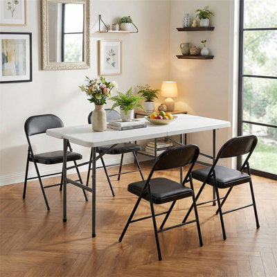 Ensemble de table pliante 4 pi avec 4 chaises - Ensemble de meubles pliables portatifs pour le camping, les fêtes, l'intérieur et l'extérieur