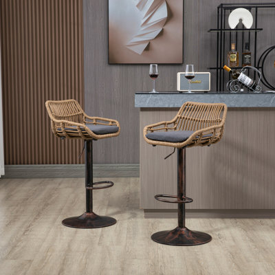 Modern Swivel Bar Stools Set Of 2 Adjustable Counter Height Chairs With Footrest For Kitchen, Dining Room