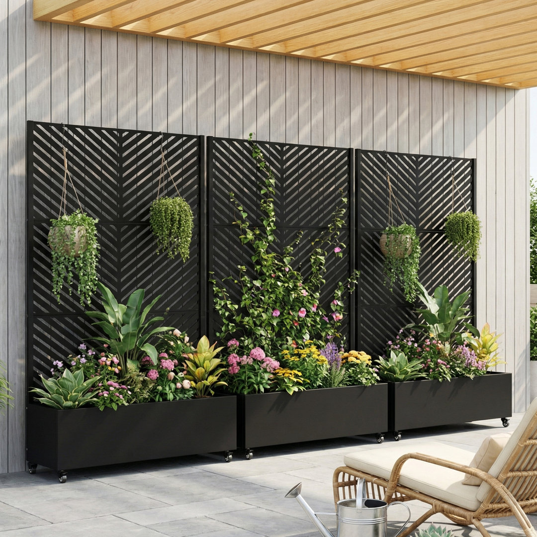 Metal Raised Garden Bed With Trellis Freestanding Garden Trellis Planter On Wheels Planter Box With Privacy Screen