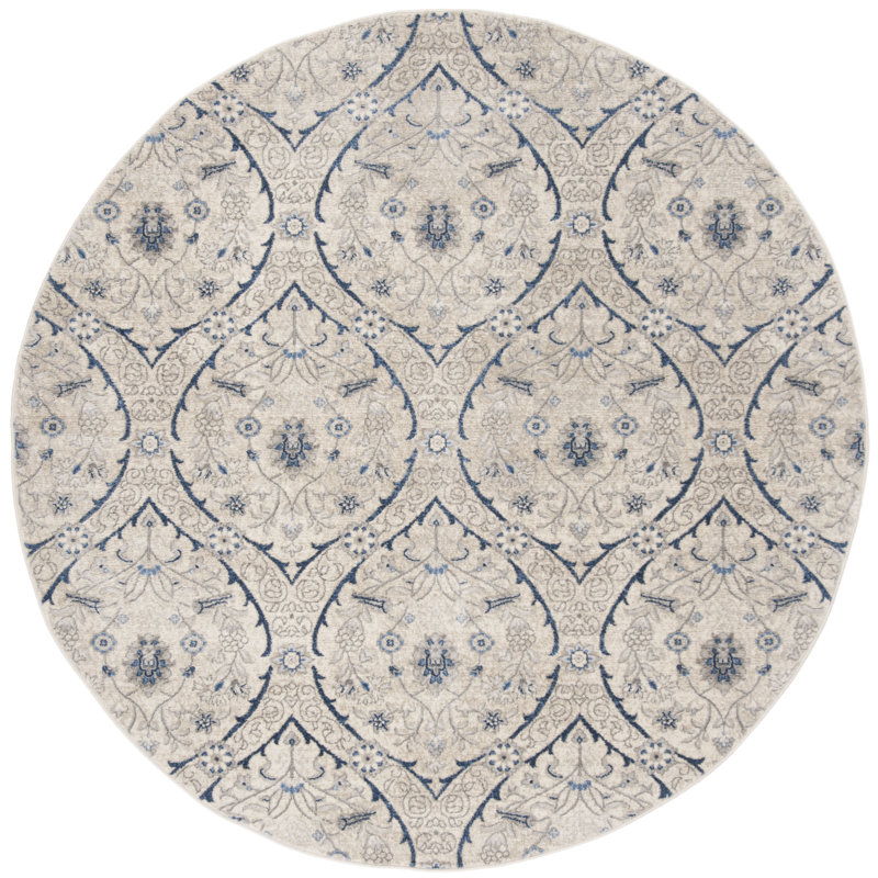 Avira Ikat Light Gray Area Rug, Round 6'7"