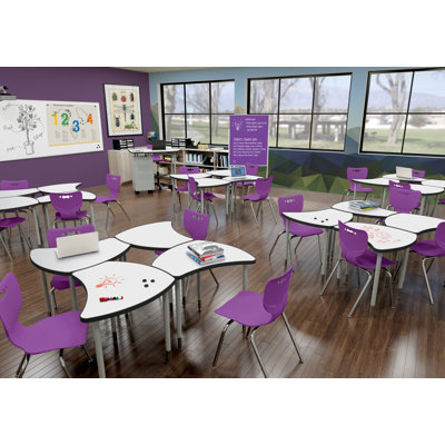 Hierarchy Shapes Porcelain Steel Whiteboard Top Adjustable Height Collaborative Desk