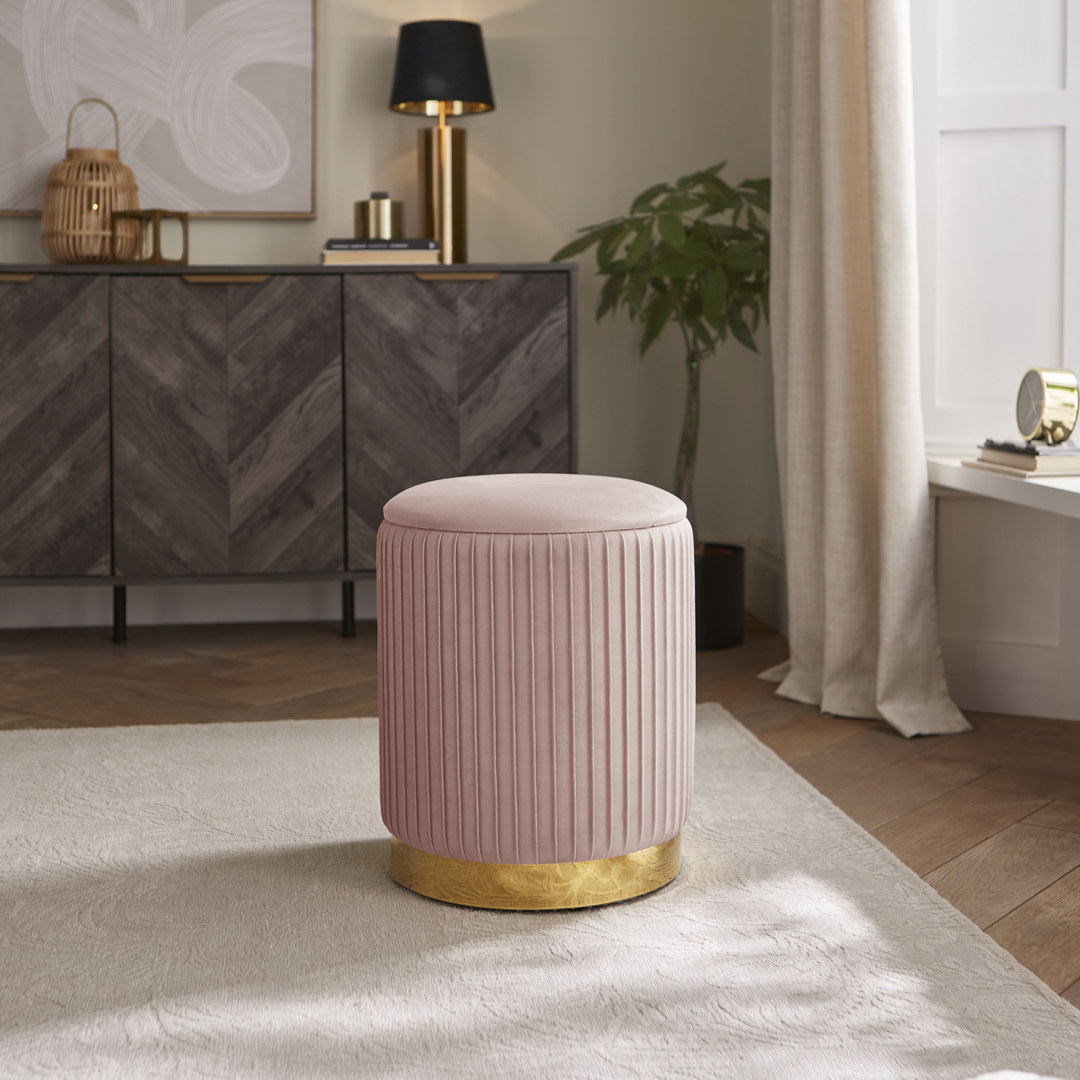 38cm Wide Velvet Round No Pattern Pouffe Ottoman with Storage