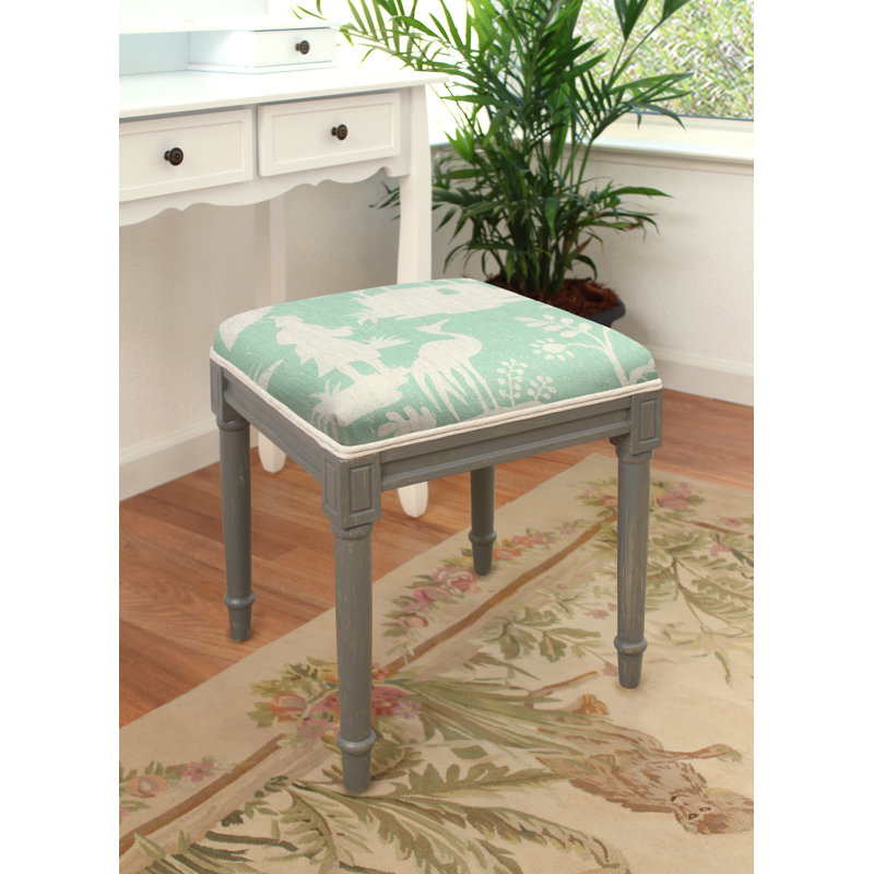Tabouret de coiffeuse en lin Camillia, Blanc cassé, Aqua