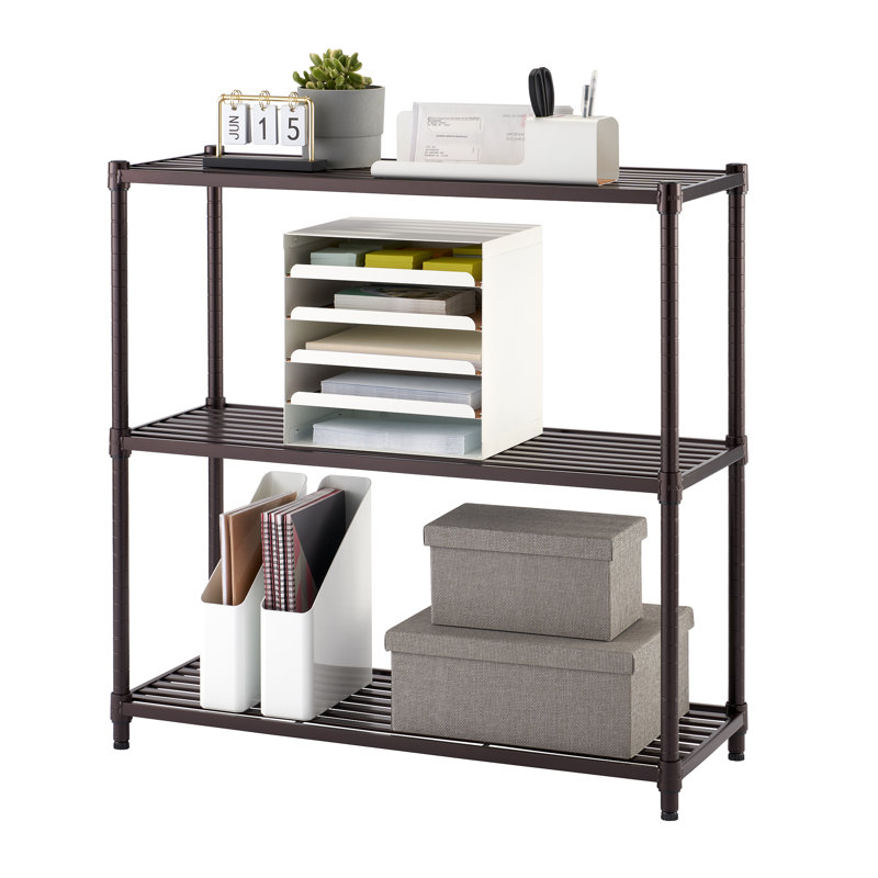Adjustable Black 3-Tier Metal Slat Shelving Rack