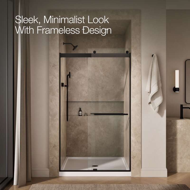 Levity Plus Less Sliding Shower Door, 81-5/8 In. H X 44-5/8 - 47-5/8 In. W, With 3/8 In.-Thick Crystal Clear Glass, Black