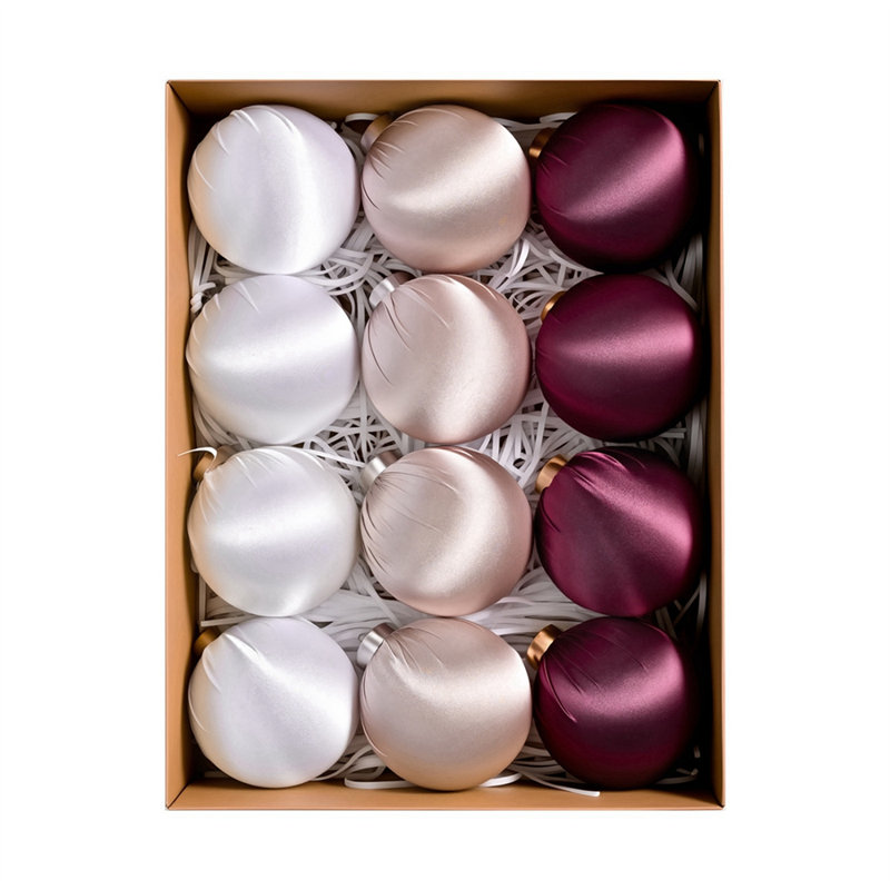 12 pièces de boules de Noël en velours lustré à suspendre dans une atmosphère festive, Rouge / rose clair