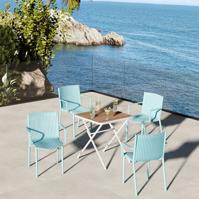 Fauteuil empilable en PP pour une utilisation intérieure / extérieure-Dossier ergonomique à lattes avec table pliante multifonctionnelle intérieure / extérieure moderne- Plateau de table en PP avec pieds en métal