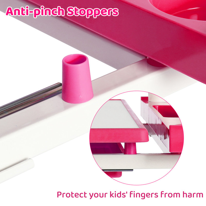 Pink Adjustable Height Kids Desk and Chair Set with Storage Drawer