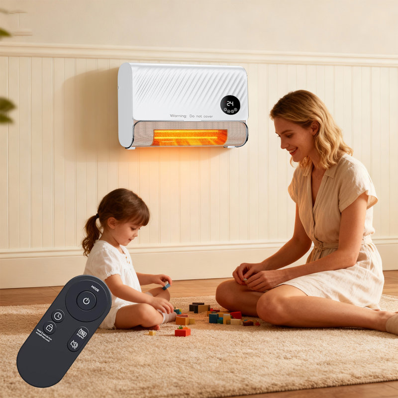 Chauffage mural intelligent, radiateur électrique d'appoint de 1500 W à chauffage rapide pour une utilisation intérieure, panneau chauffant mural avec télécommande, 3 vitesses de ventilation et protection contre la surchauffe.