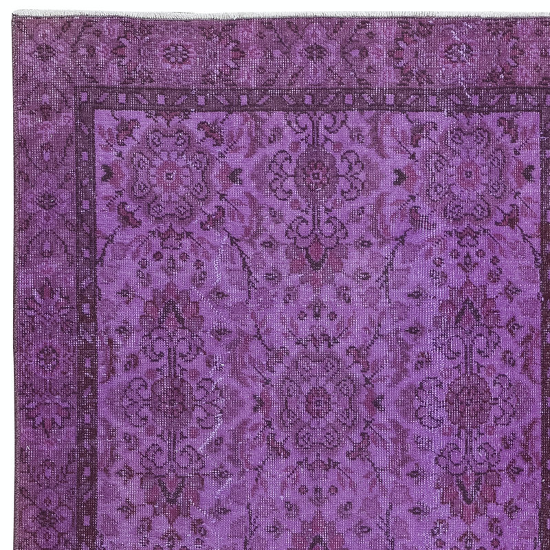 Tapis mauve 3,7 x 6,8 pi à motif floral pour intérieurs modernes noué à la main en Turquie
