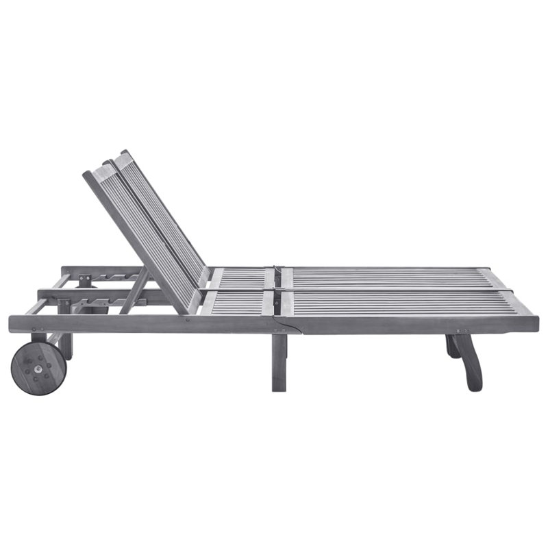 Faylee 80" Long Acacia Single chaise with Cushions, Green, Gray