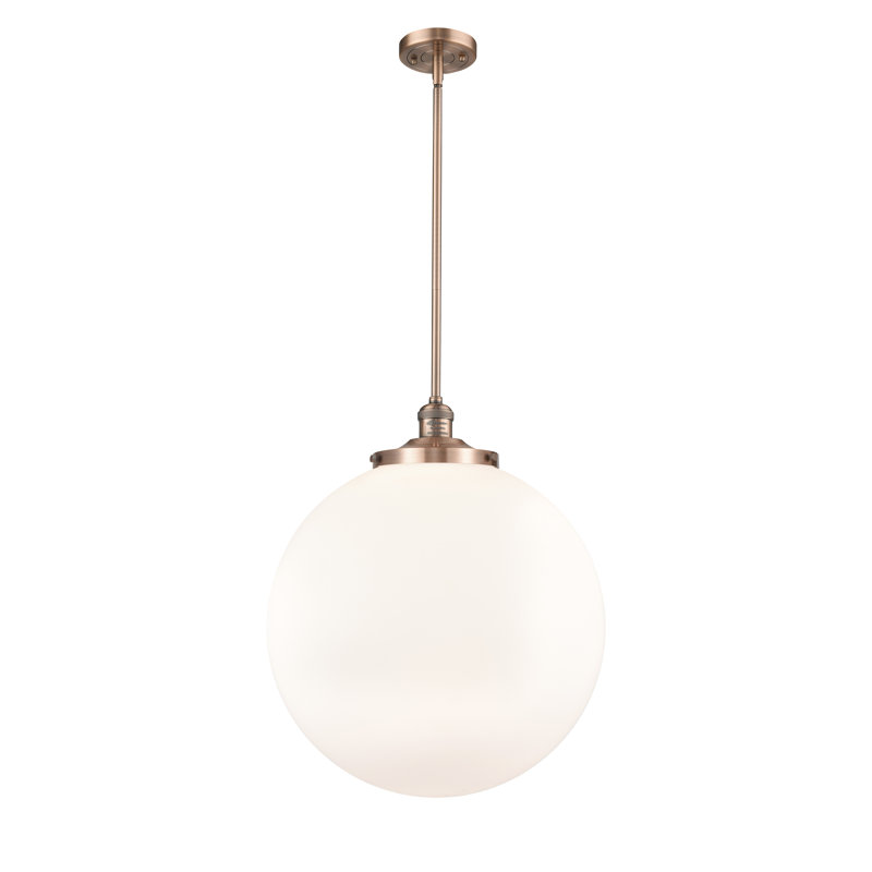 Luminaire suspendu simple à 1 lumière Frederick, Cuivre antique, Blanc mat