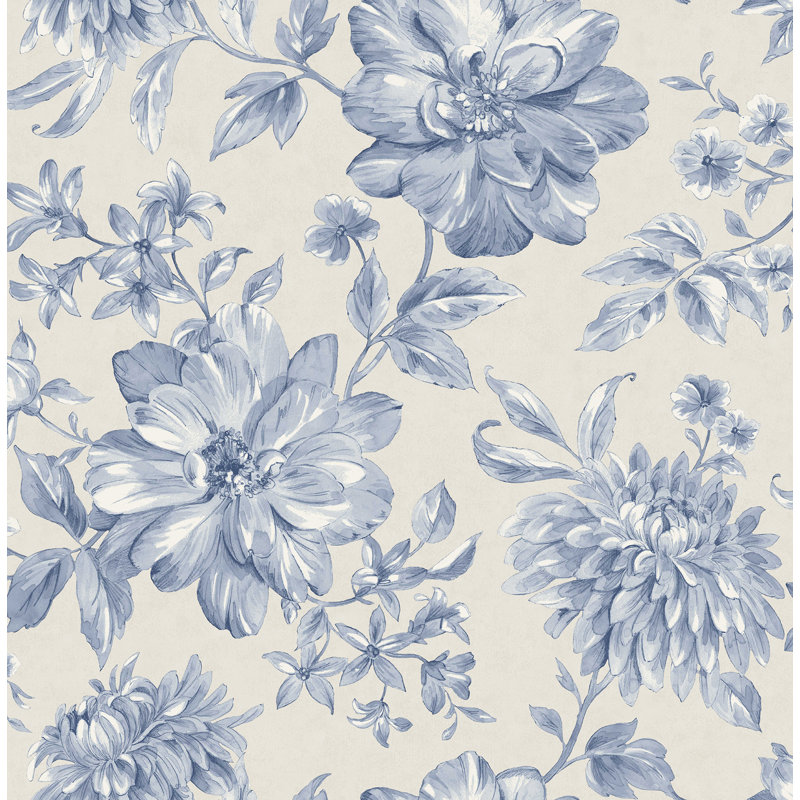 Papier peint floral Gabriela, Bleu