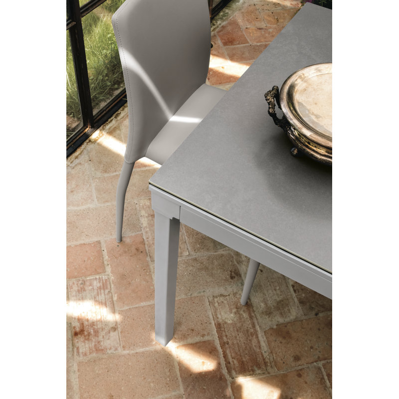 Abigayle Glass Top Metal Base Dining Table, Graphite, 75cm H x 85cm L x 80cm W